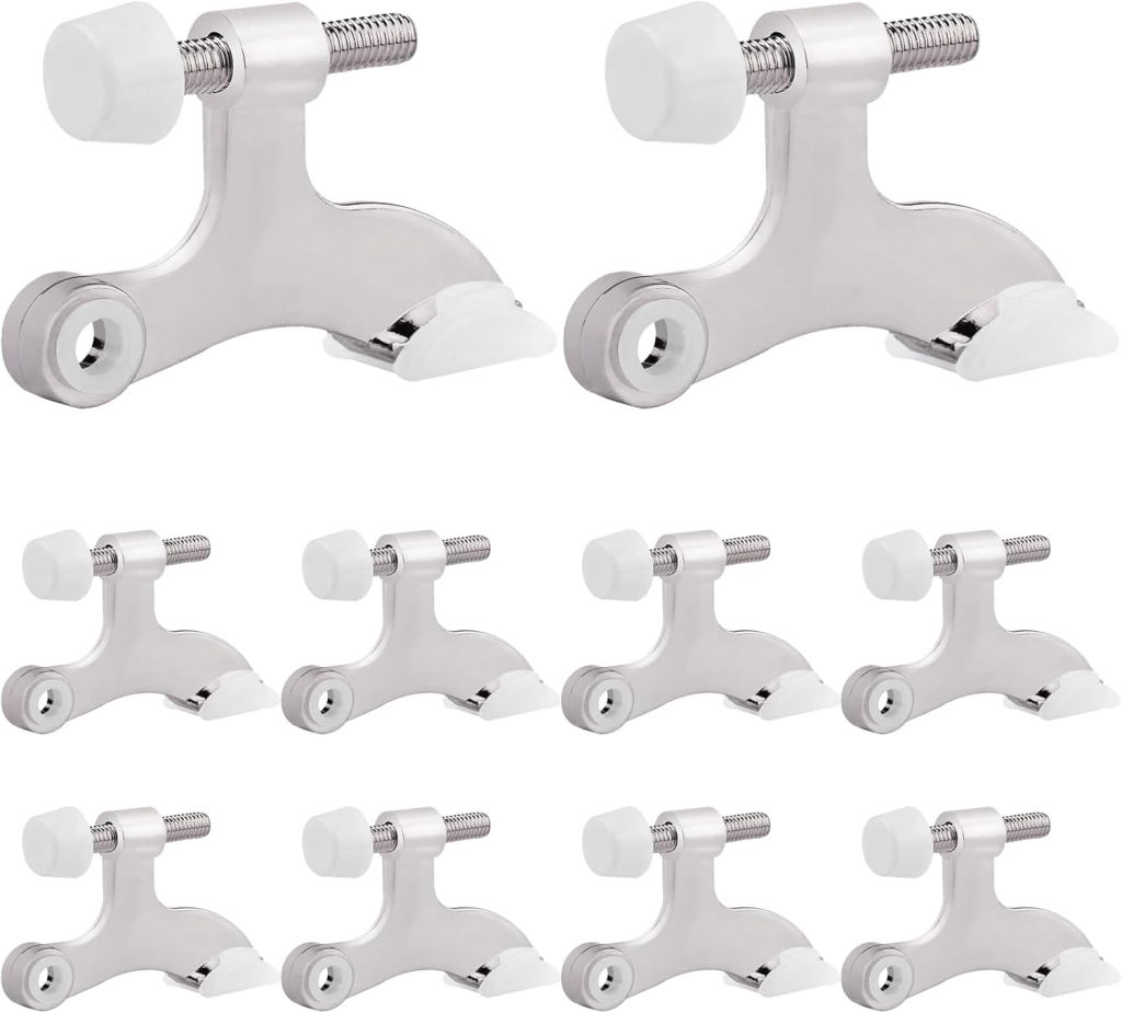 8 Pack Hinge Pin Door Stopper Heavy Duty Metal Adjustable Door Stops with Rubber Bumper Tips (Silver)