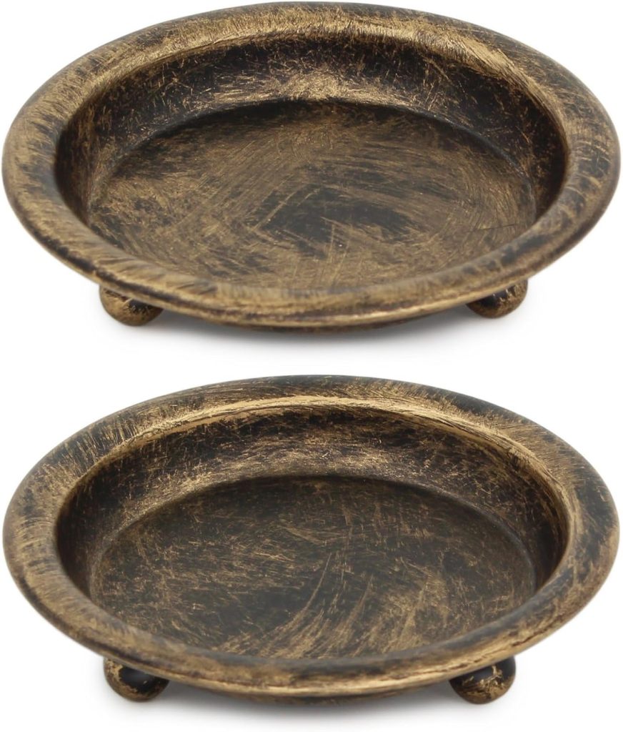 Black/Gold Iron Candle Plate, Set of 2, Metal Saucer Style Candle Holder for Pillar/Scented/Flameless/Ball Candles, Decorative Candle Stand for Table Centerpiece - Black/Gold